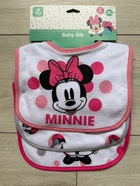 Disney Minnie Mouse Baby Bibs in Pink and White